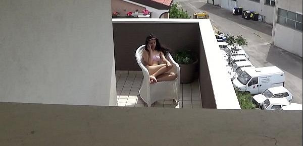  Caught spying my neighbors daughter masturbating on her balcony